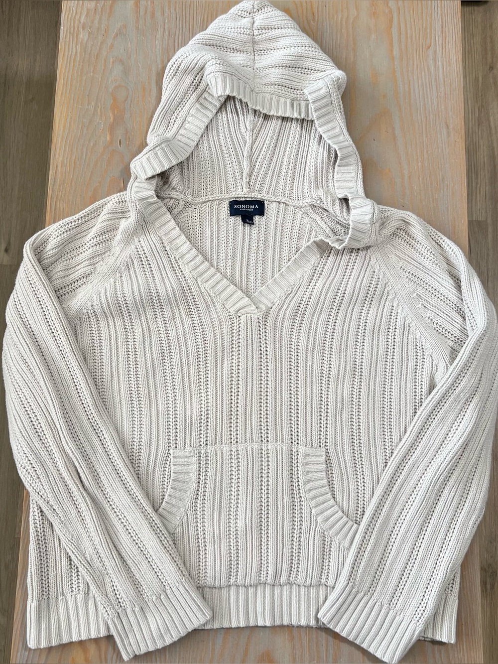 Sonoma cotton cable knit long sleeve hoodie in cream white size large